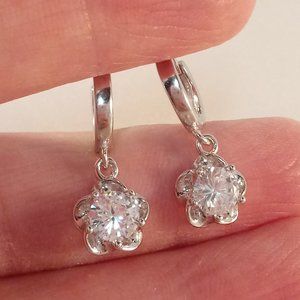 Sterling Silver Diamond Zircon Flower Swirl Dangle Earrings 6mm .84ctw ea Gift